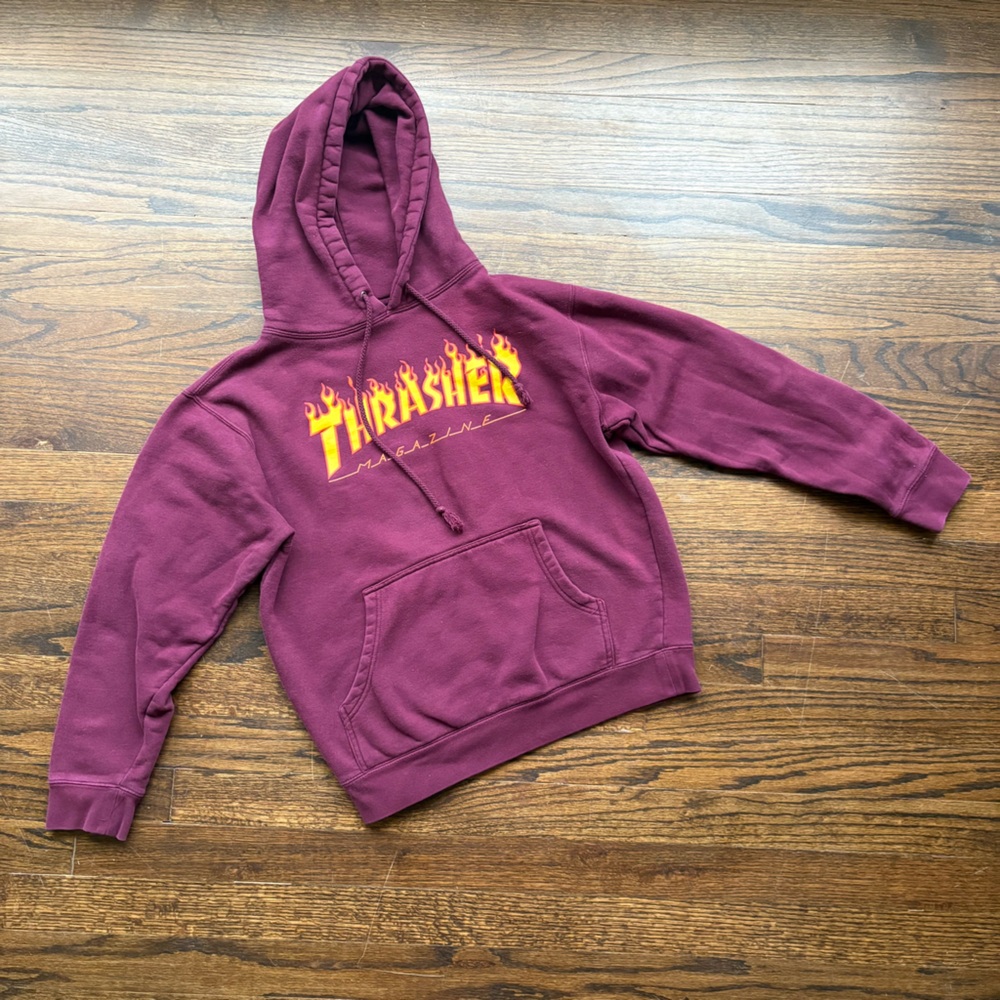 Thrasher Flame Logo Hoodie in Burgundy Small
